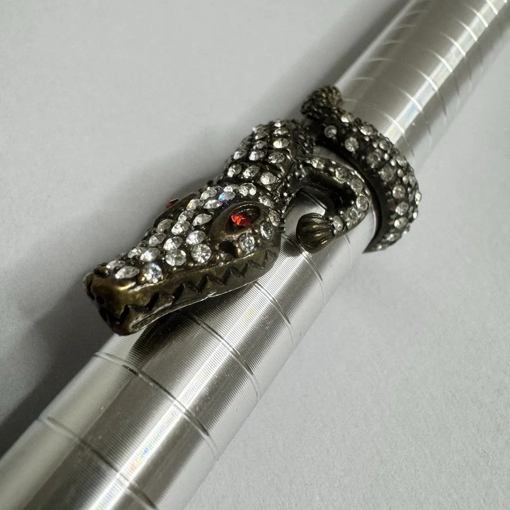 Crocodile Alligator Ring Wrap Around Rhinestone Red Eyes Sz 7 Statement‎